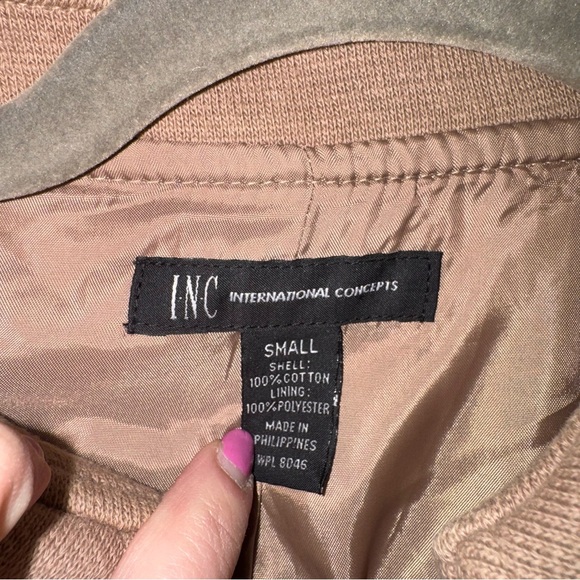 INC International Concepts button zip coat jacket beige gold slim military S - Picture 2 of 11